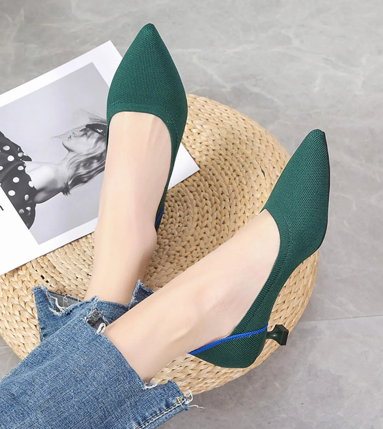 2022 di Autunno della Molla di Modo Sandali Scarpe Nuove Scarpe A Punta di Lavoro A Maglia Superficiale Tacchi Bassi Scarpe Da D