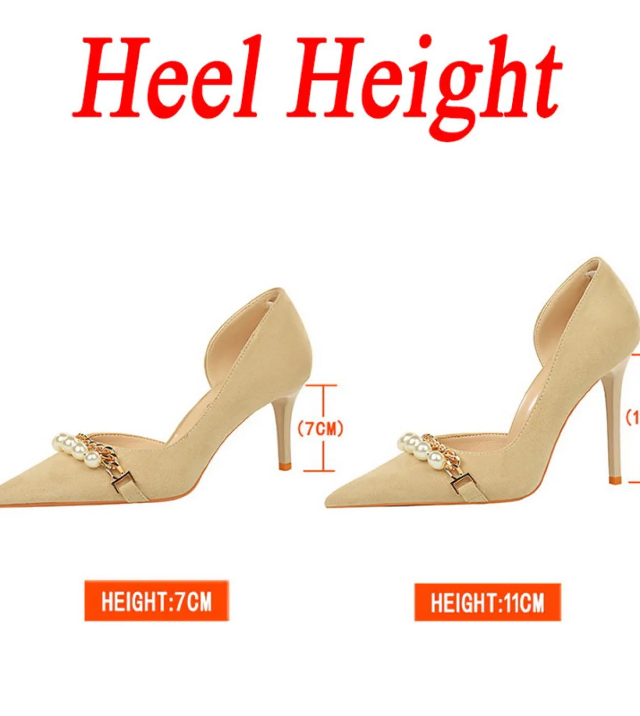 2023 Donna 7cm 11cm Tacchi alti Pompe eleganti di lusso Flock Tacchi bassi Lady Pearl Chain Scarpins Tacchi a spillo Hollow Chur