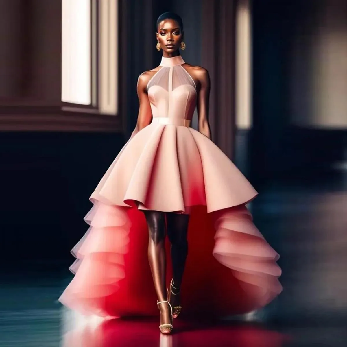 Abiti per le donne Abiti da festa da sera alti e bassi eleganti e graziosi rosa con scollo all'americana 2024 Abito in tulle di