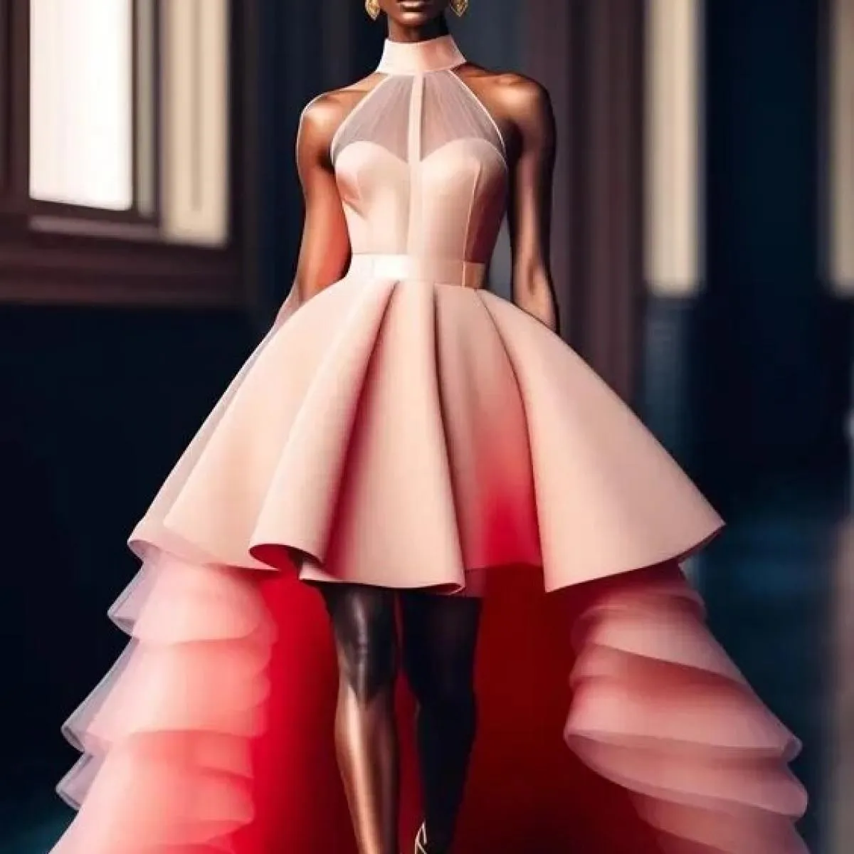 Abiti per le donne Abiti da festa da sera alti e bassi eleganti e graziosi rosa con scollo all'americana 2024 Abito in tulle di