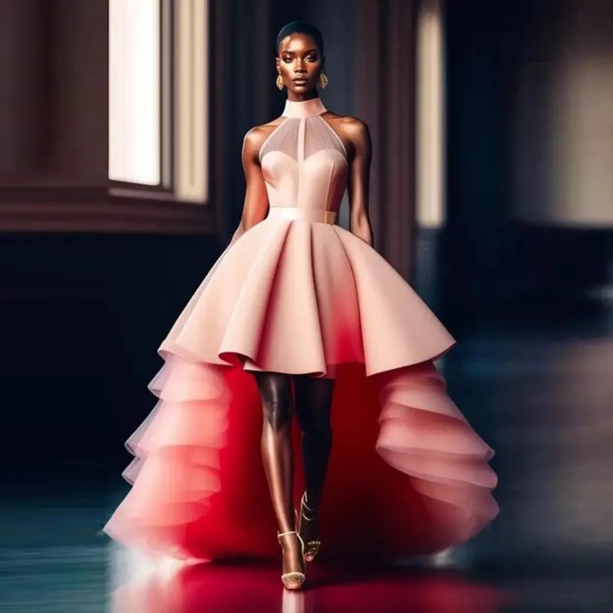 Abiti per le donne Abiti da festa da sera alti e bassi eleganti e graziosi rosa con scollo all'americana 2024 Abito in tulle di