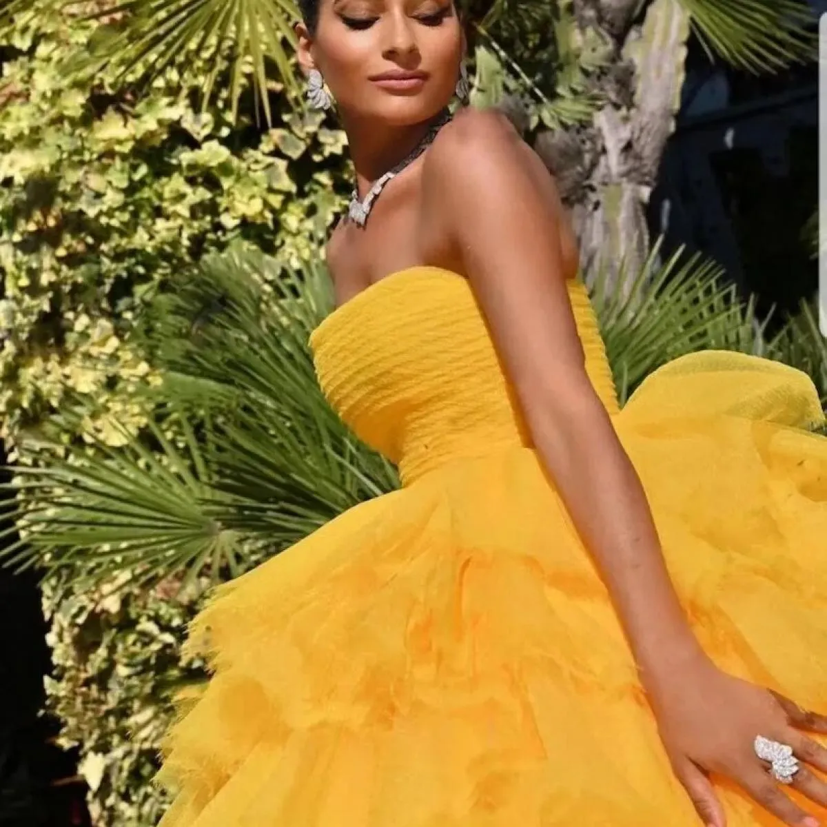 Abito da pavone gonfio esagerato Abito da spettacolo di bellezza Giallo Abiti da festa formali in tulle a strati alti e bassi Br