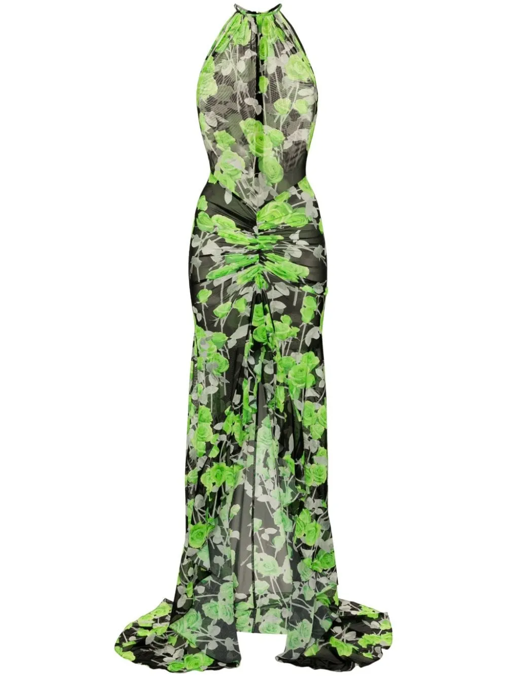 Abito maxi con stampa rose in verde e nero - donna
