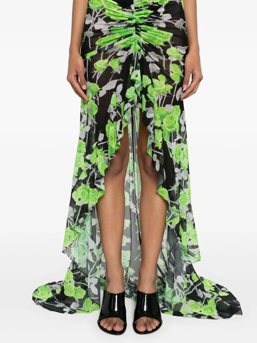 Abito maxi con stampa rose in verde e nero - donna