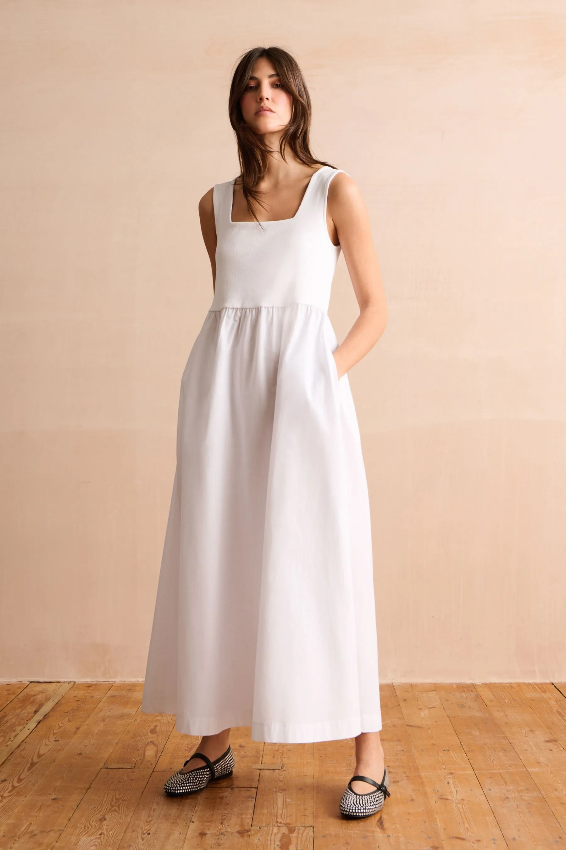Abito maxi estivo in jersey con scollo squadrato