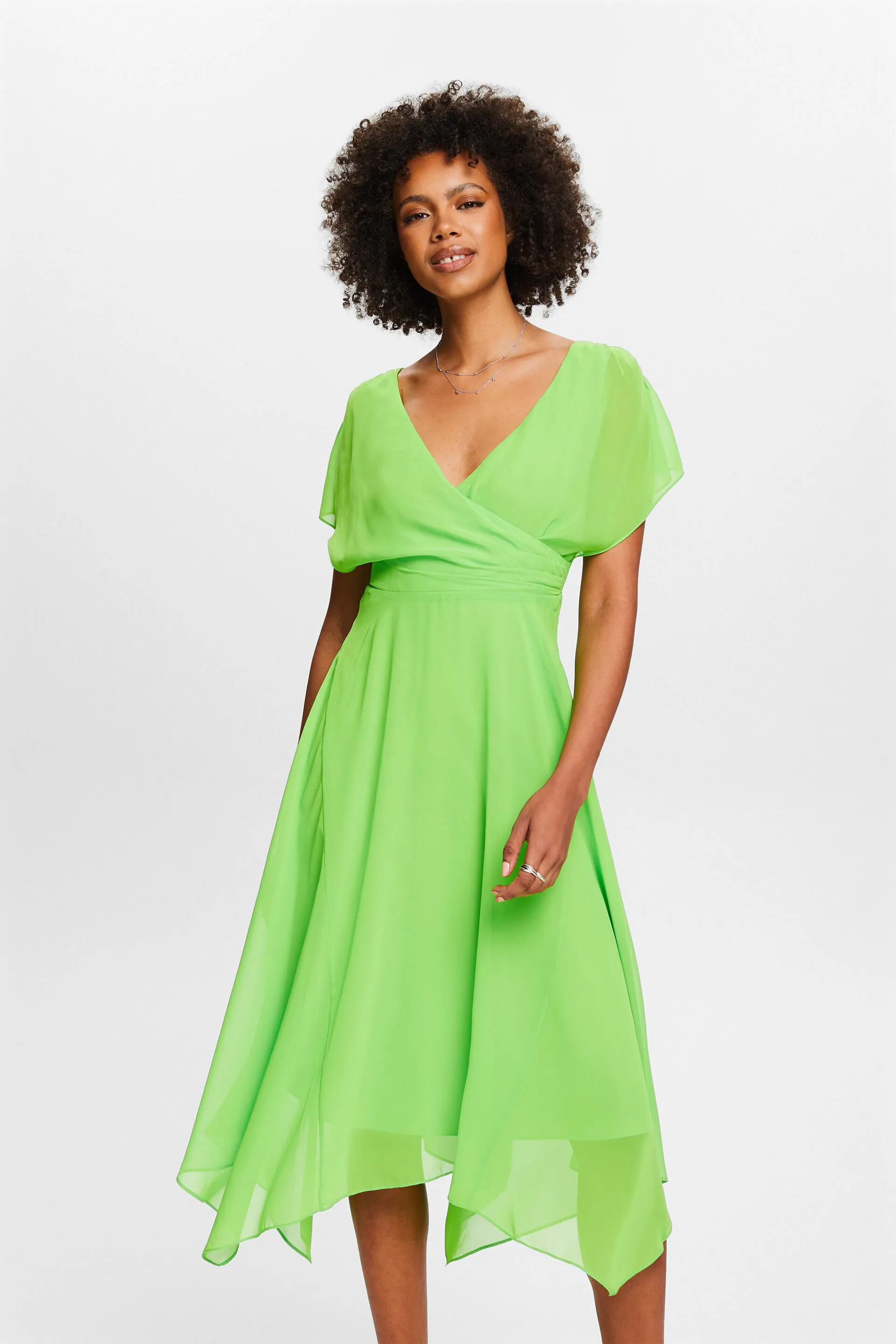 Abito maxi in chiffon con scollo a V
