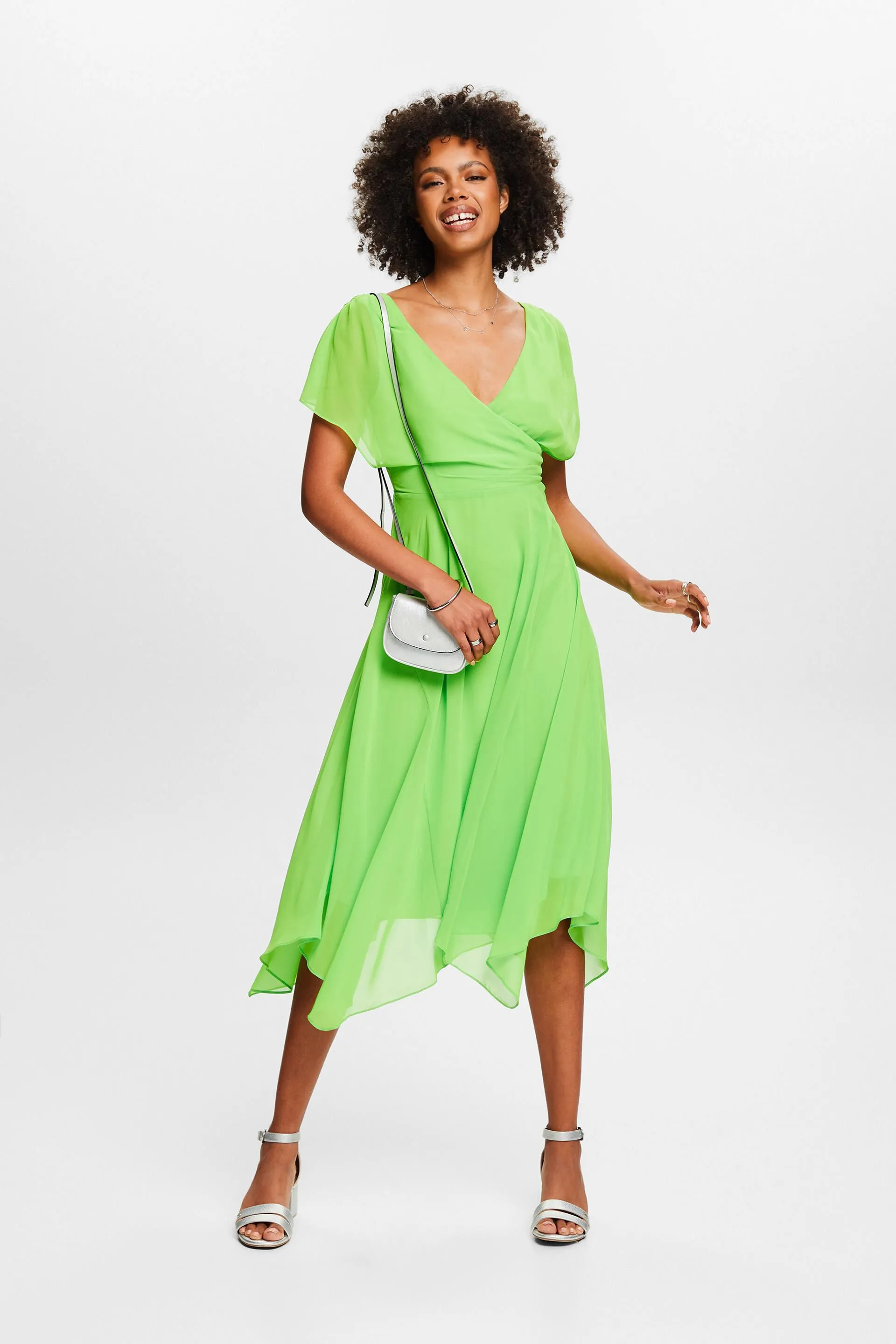 Abito maxi in chiffon con scollo a V