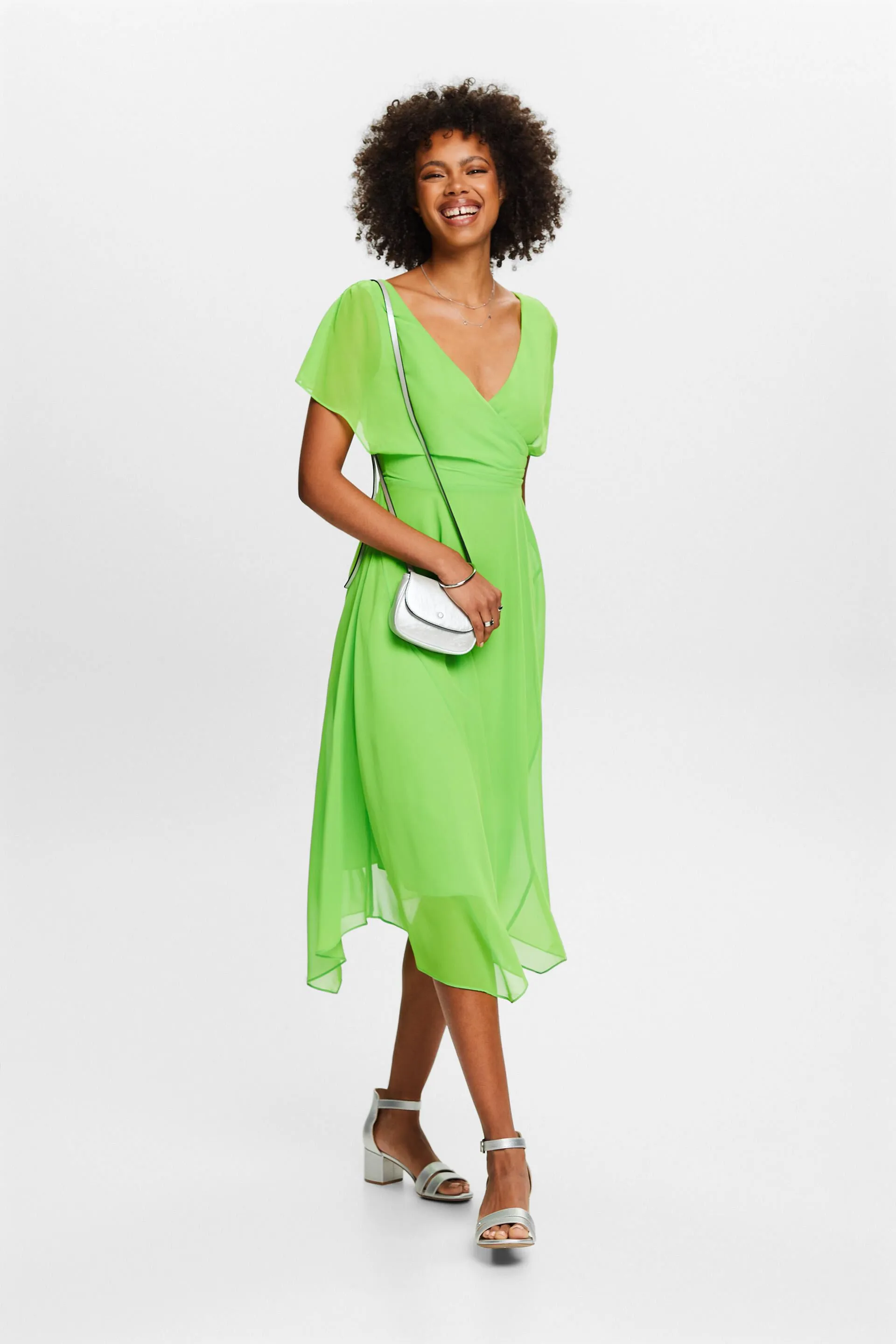 Abito maxi in chiffon con scollo a V