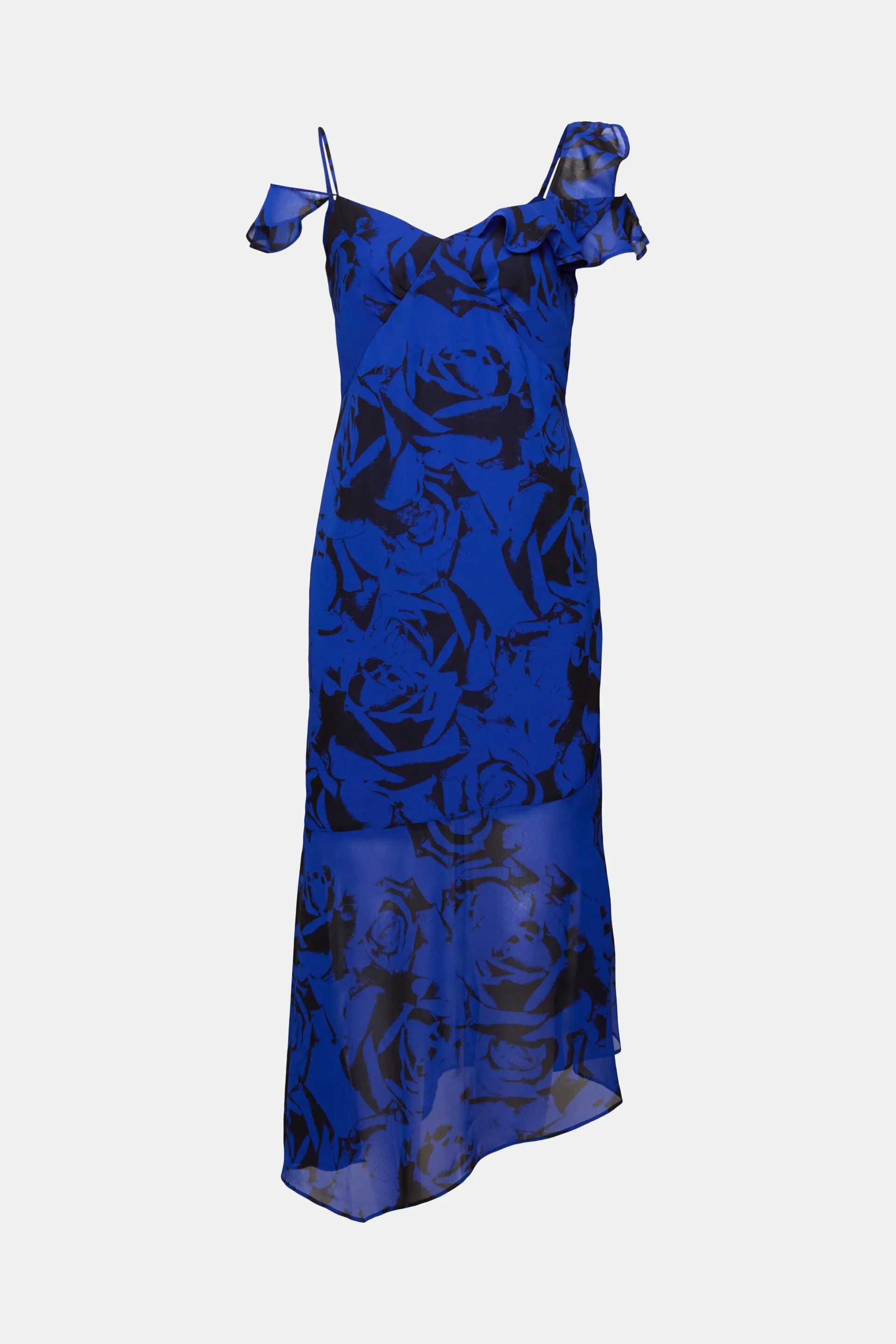Abito midi in chiffon stampato con spalle scoperte