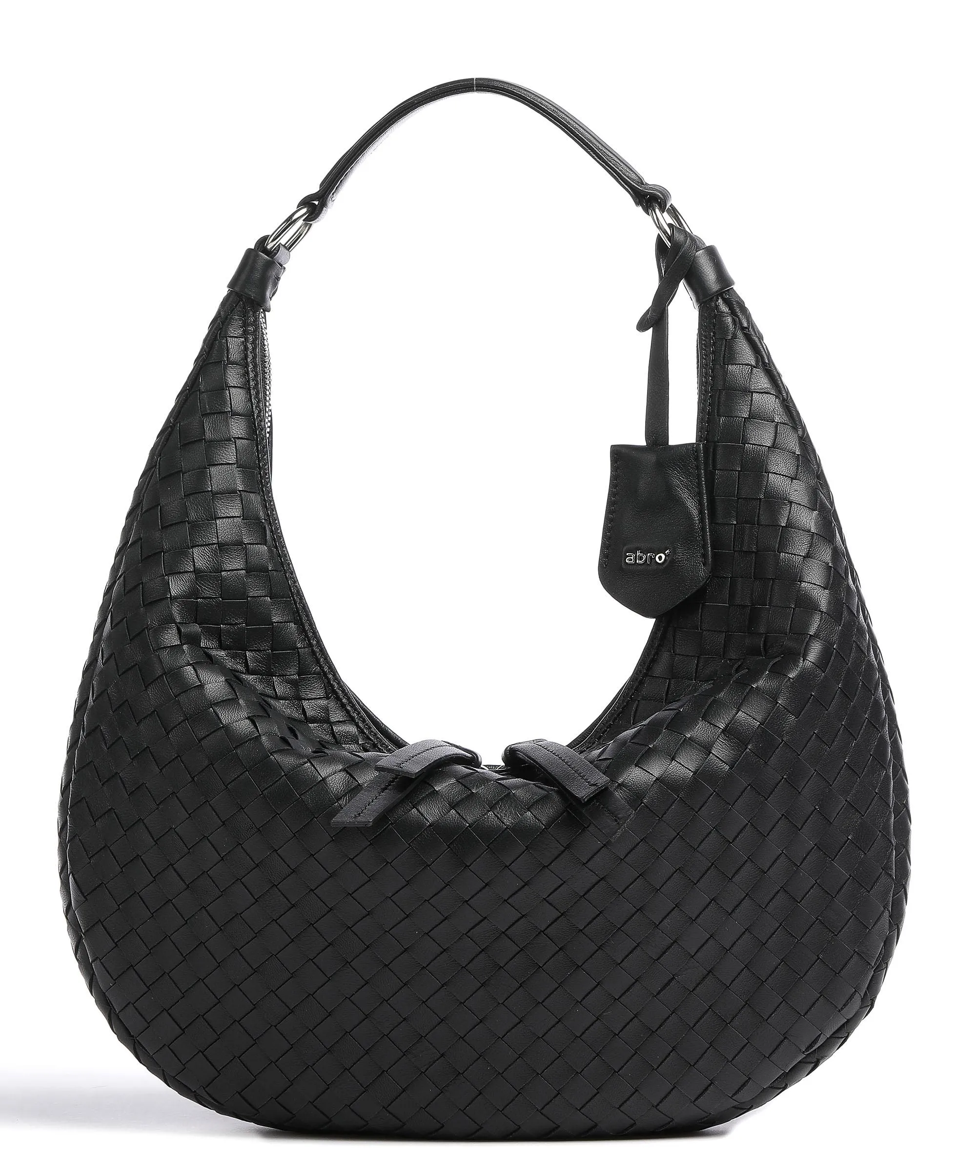  Abro Piuma Nana Borsa hobo cuoio di agnello nero  