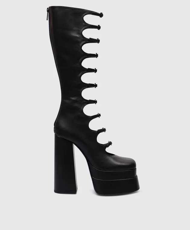 Babe Pay Pls Stivali in pelle nera con ritagli curvi 5029072807