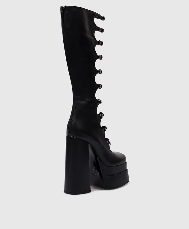 Babe Pay Pls Stivali in pelle nera con ritagli curvi 5029072807