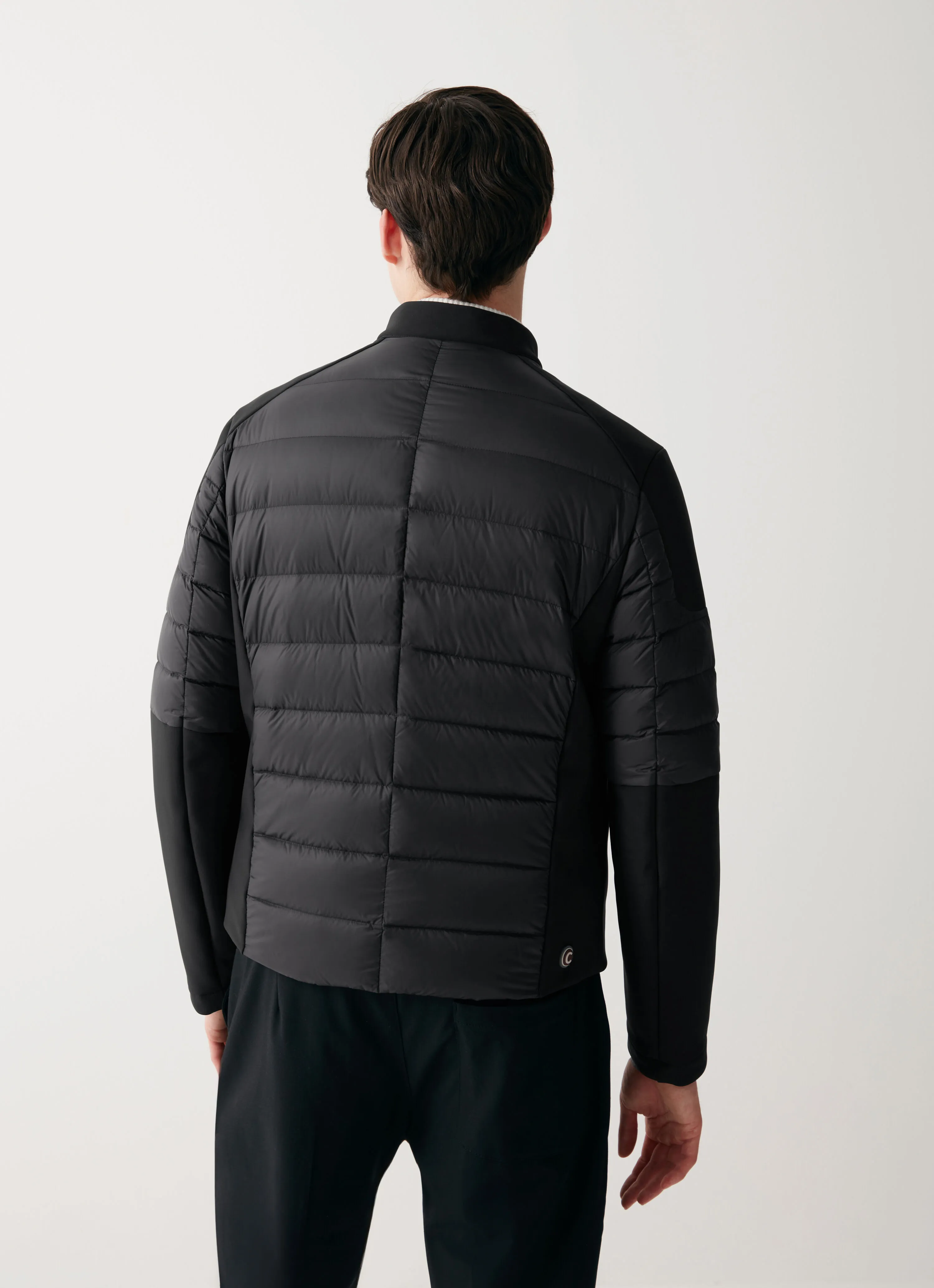 Biker down jacket in double fabric