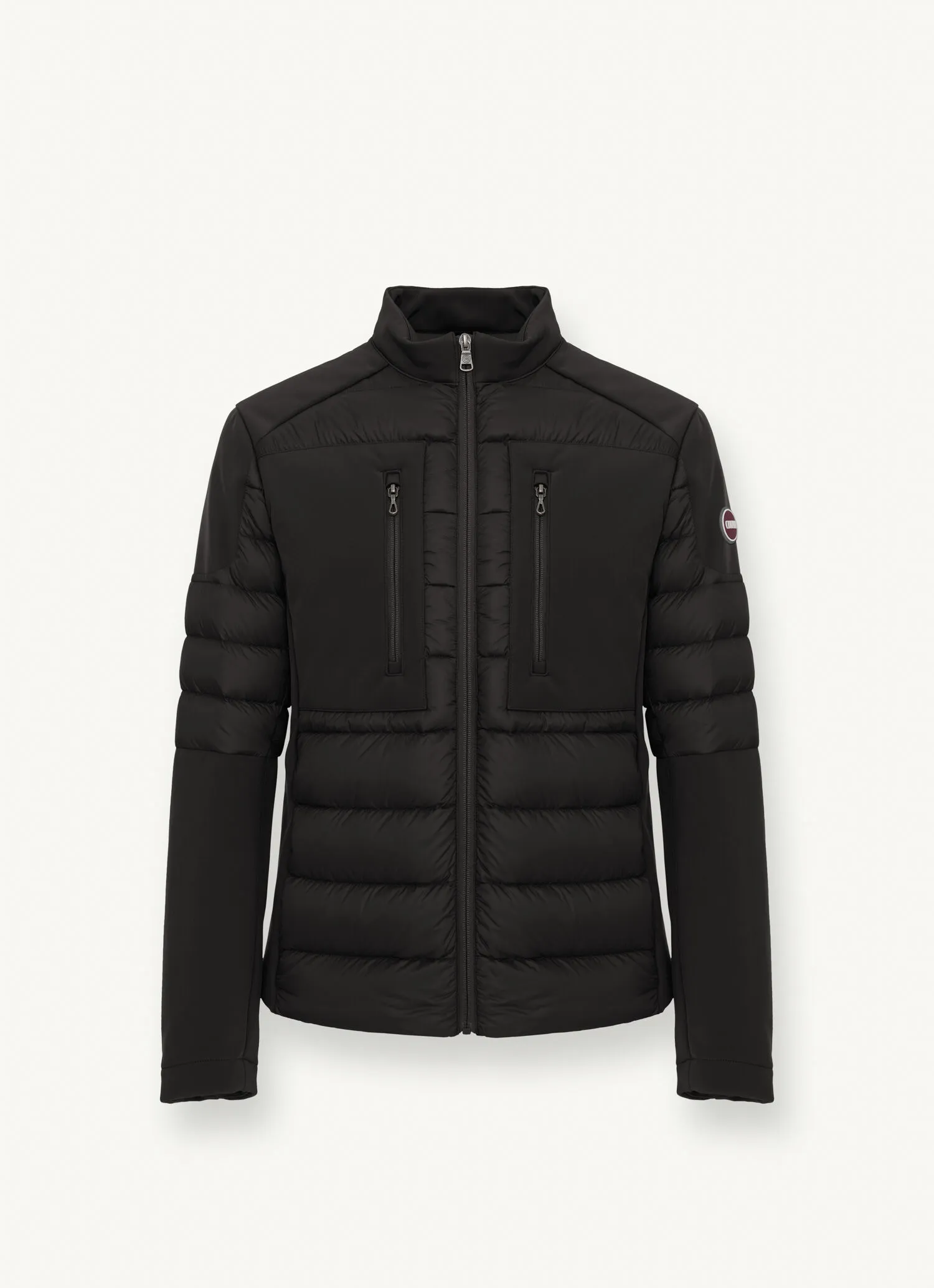 Biker down jacket in double fabric
