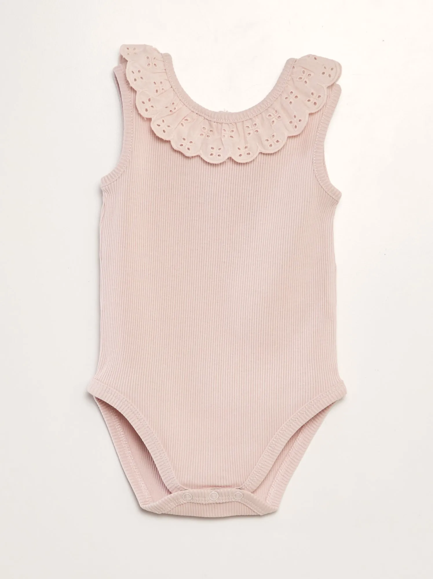 Body a coste con collo ricamato - ROSA