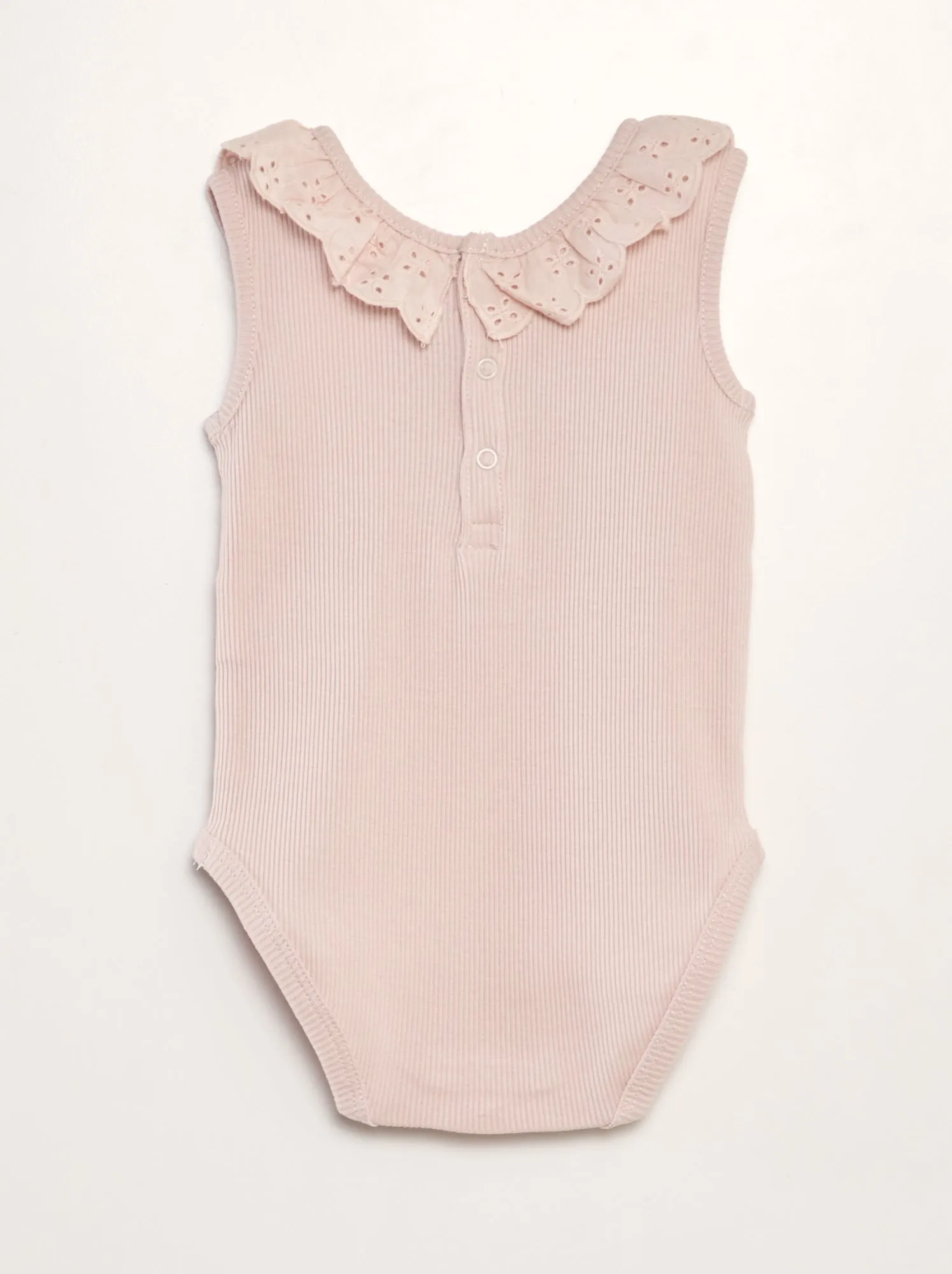 Body a coste con collo ricamato - ROSA