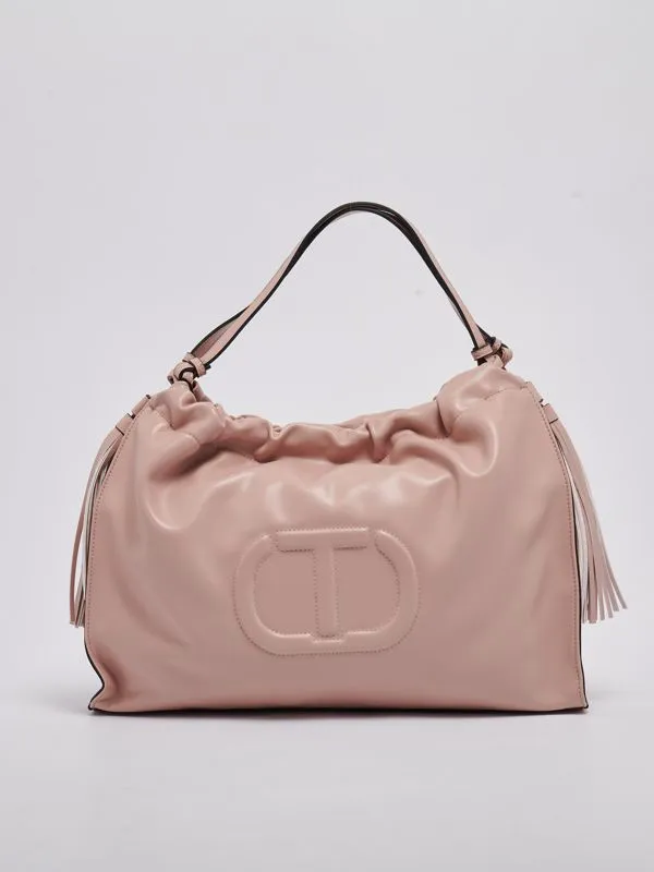 Borsa donna Twinset in simil pelle con logo in rilievo Cipria