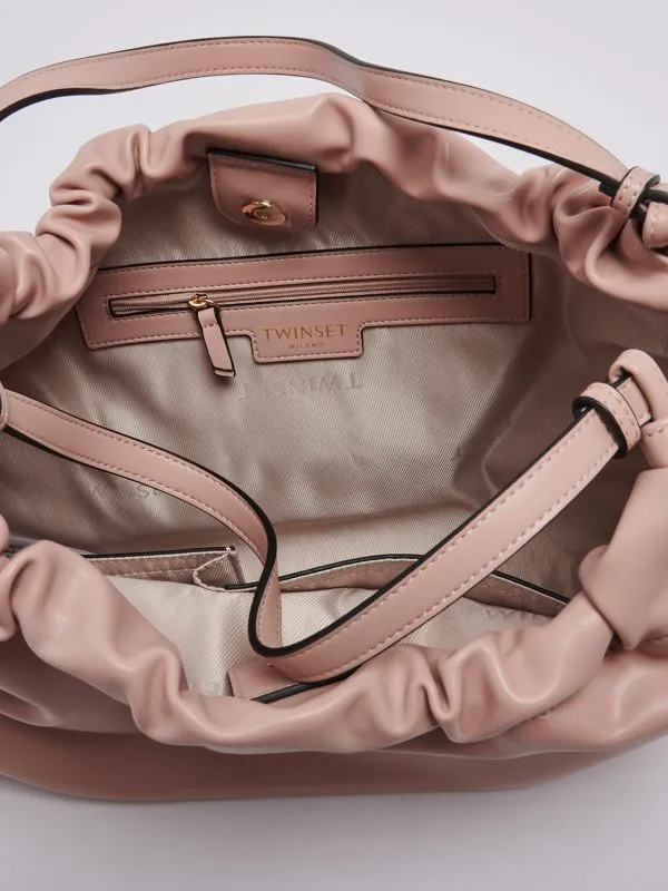 Borsa donna Twinset in simil pelle con logo in rilievo Cipria