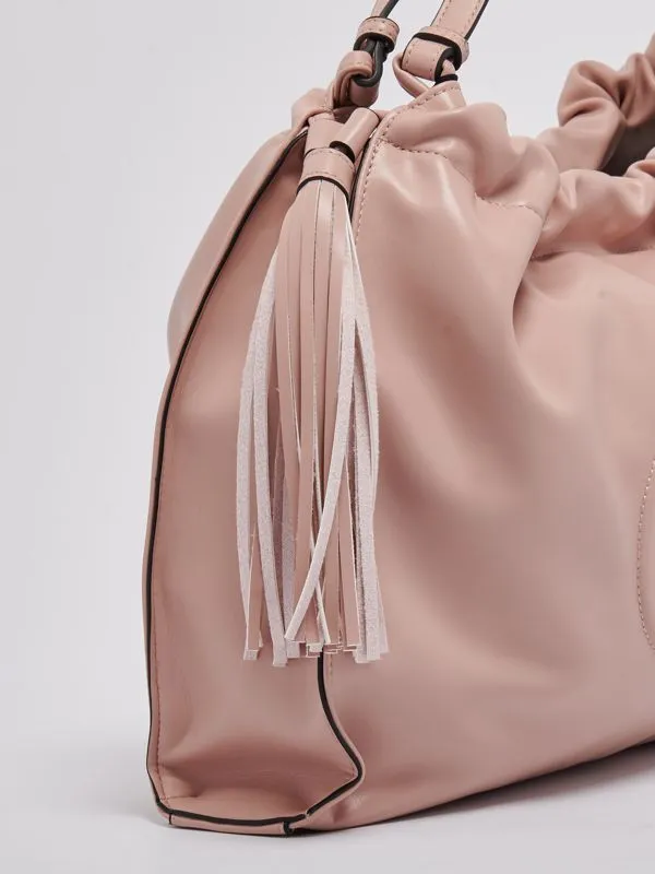 Borsa donna Twinset in simil pelle con logo in rilievo Cipria