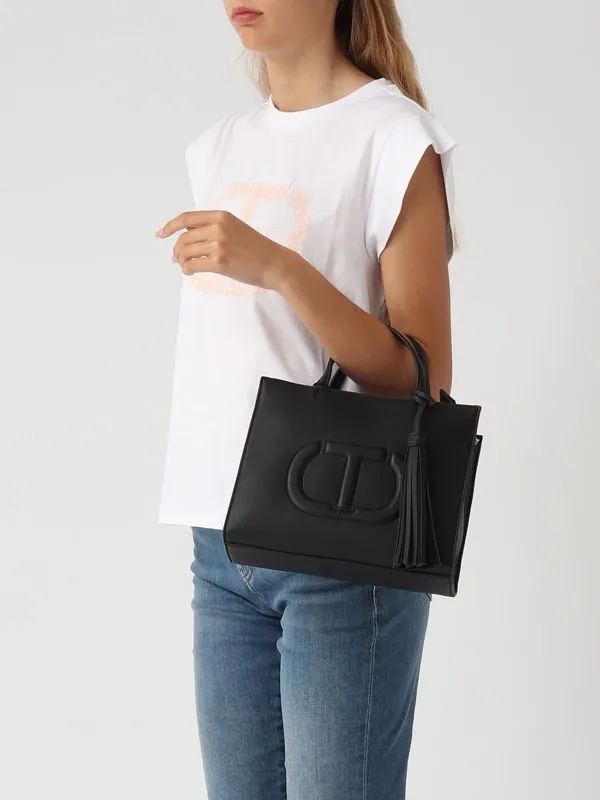 Borsa donna Twinset in simil pelle con nappine Nero