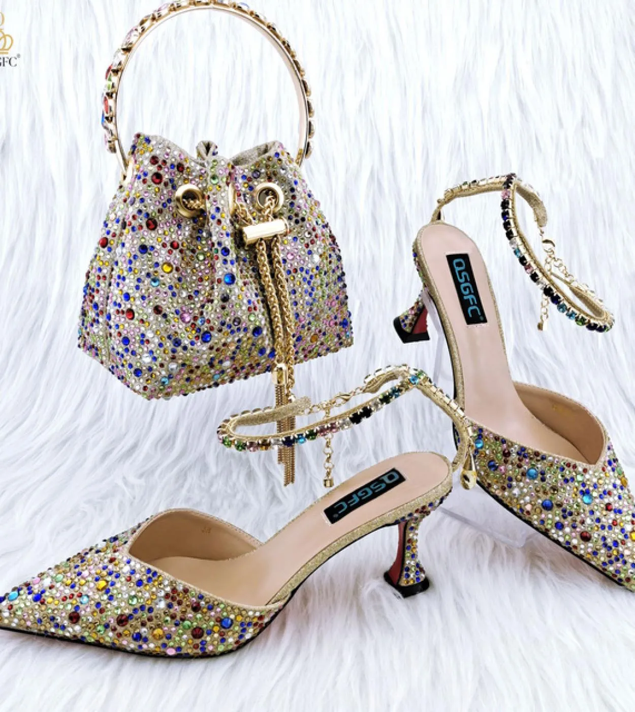 Borsa per scarpe da donna Scarpe da sposa Scarpe da festa Borsa con manico Décolleté da donna a punta africana