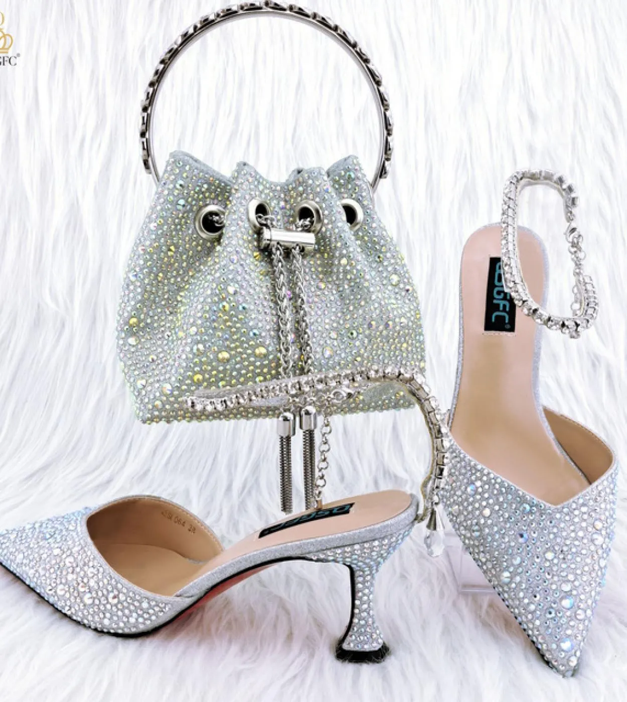 Borsa per scarpe da donna Scarpe da sposa Scarpe da festa Borsa con manico Décolleté da donna a punta africana