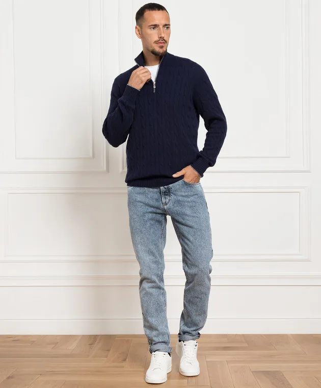 Brunello Cucinelli Maglia in cashmere blu M22707204