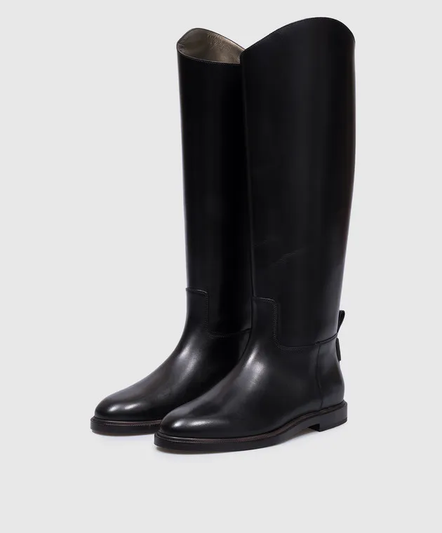 Brunello Cucinelli Stivali in pelle nera con catena monil MZOLC2747