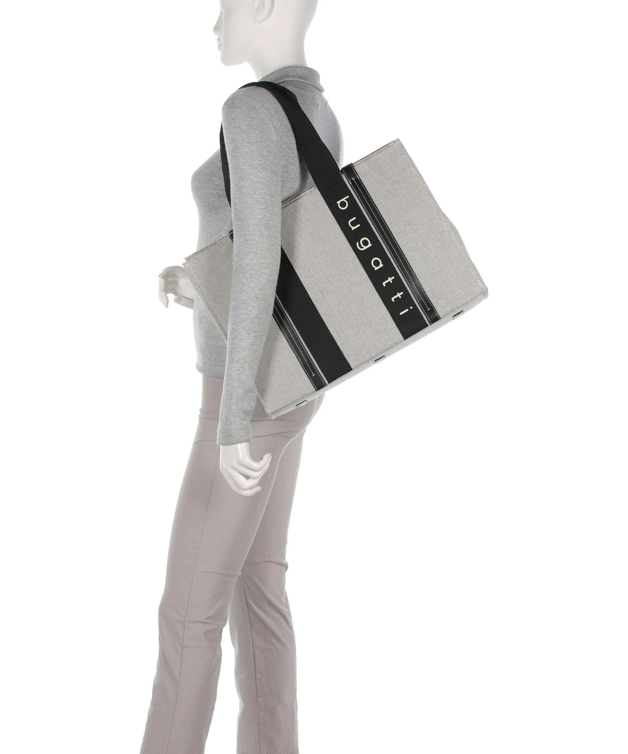  Bugatti Ambra Borsa shopper tela nero/bianco  