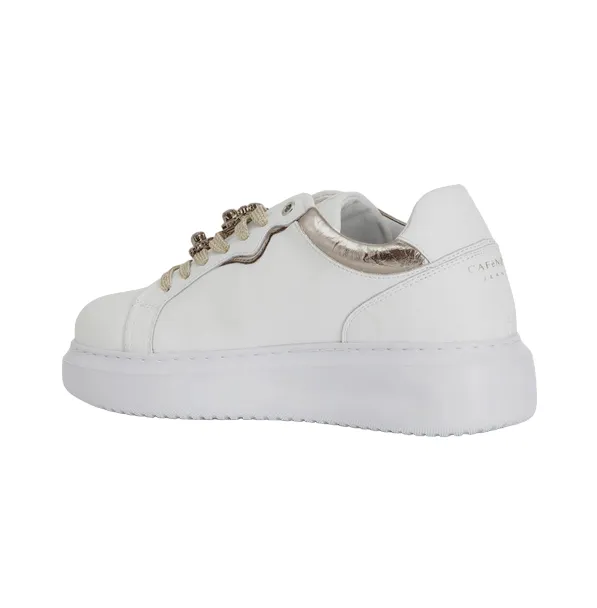 CafèNoir women's sneakers shoe with laminated inserts and jewel C1DE1013 W083 white-peach