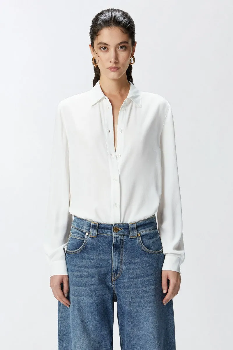 Camicia in crêpe de Chine di misto seta donna Bianco