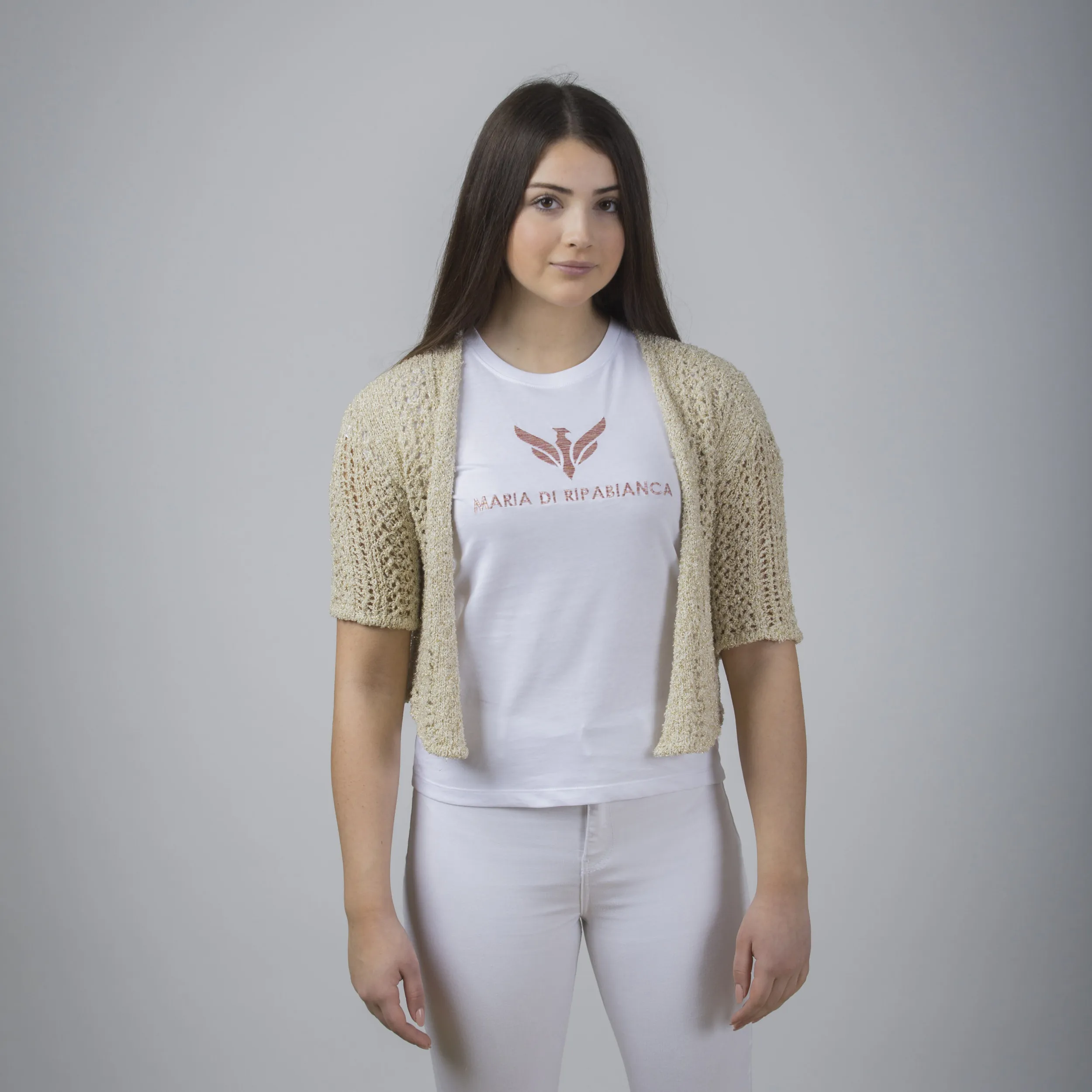 Cardigan crop traforato in maglia