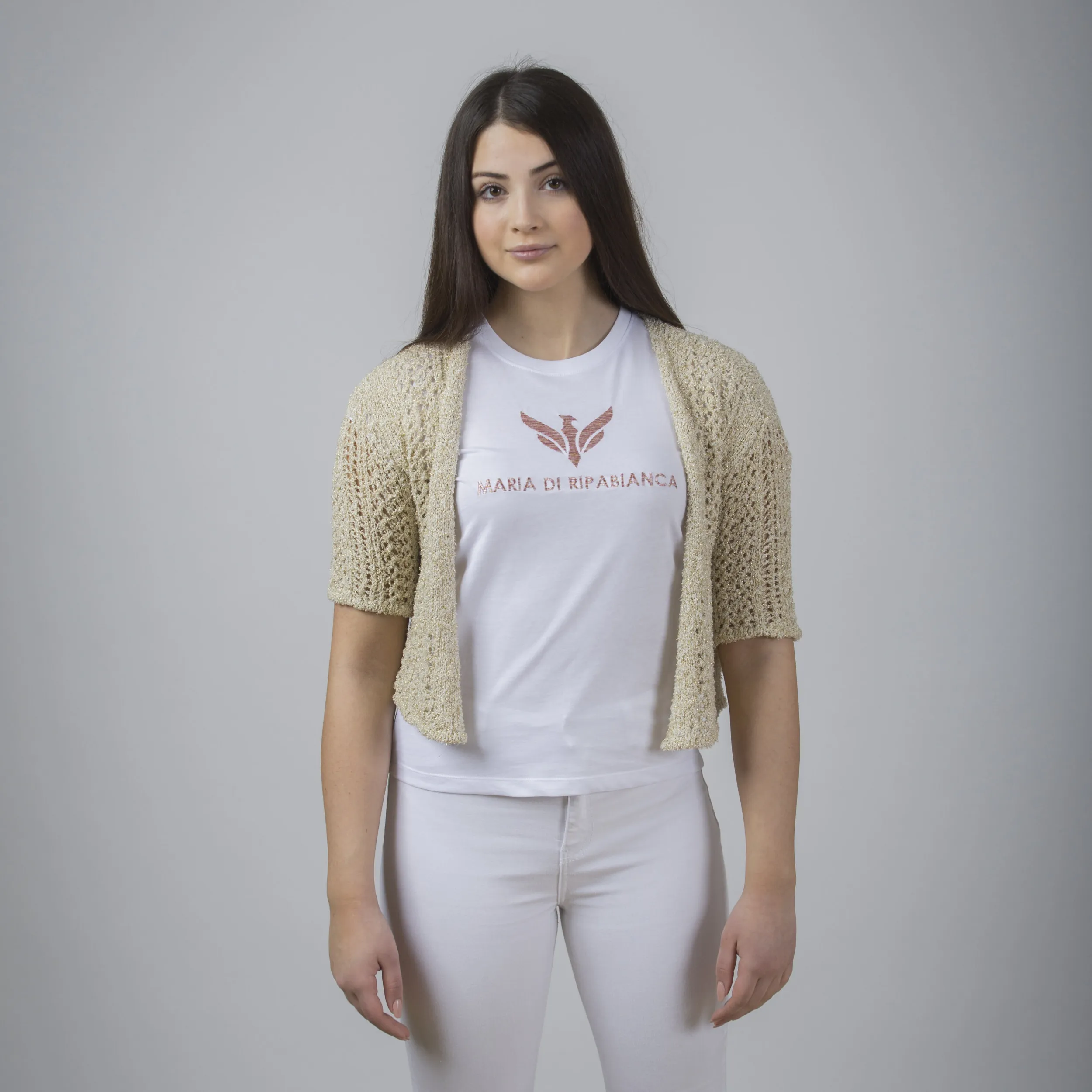 Cardigan crop traforato in maglia