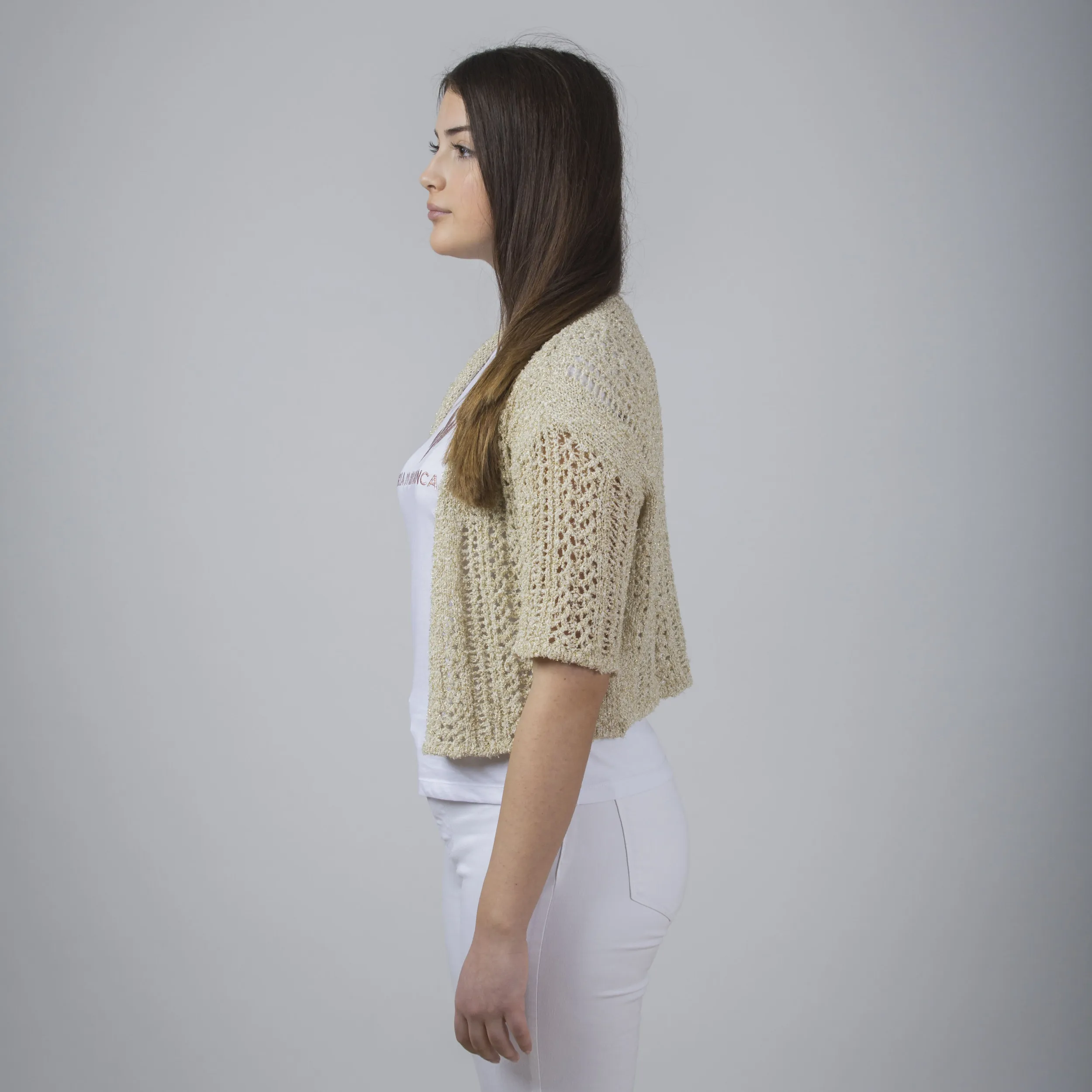 Cardigan crop traforato in maglia