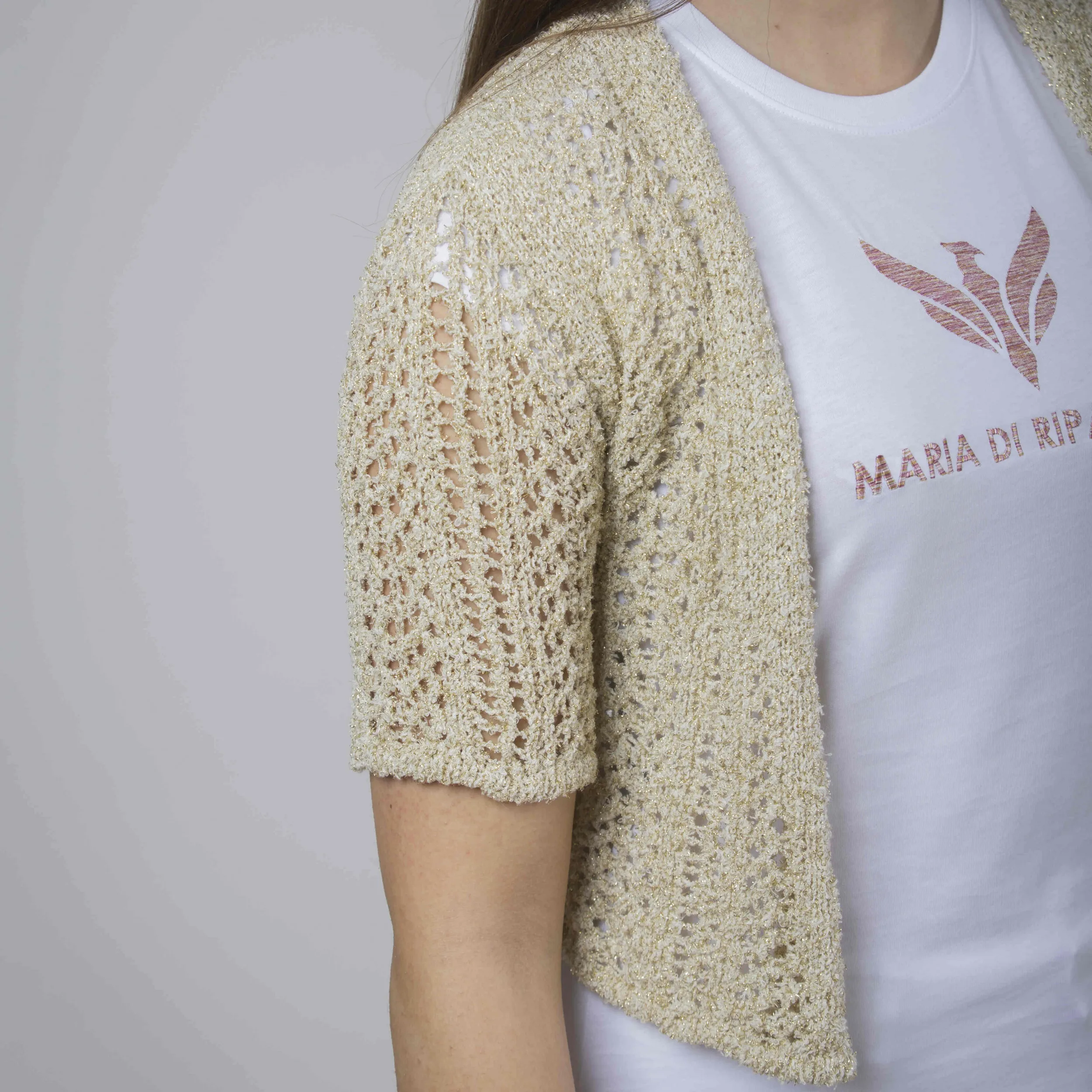 Cardigan crop traforato in maglia