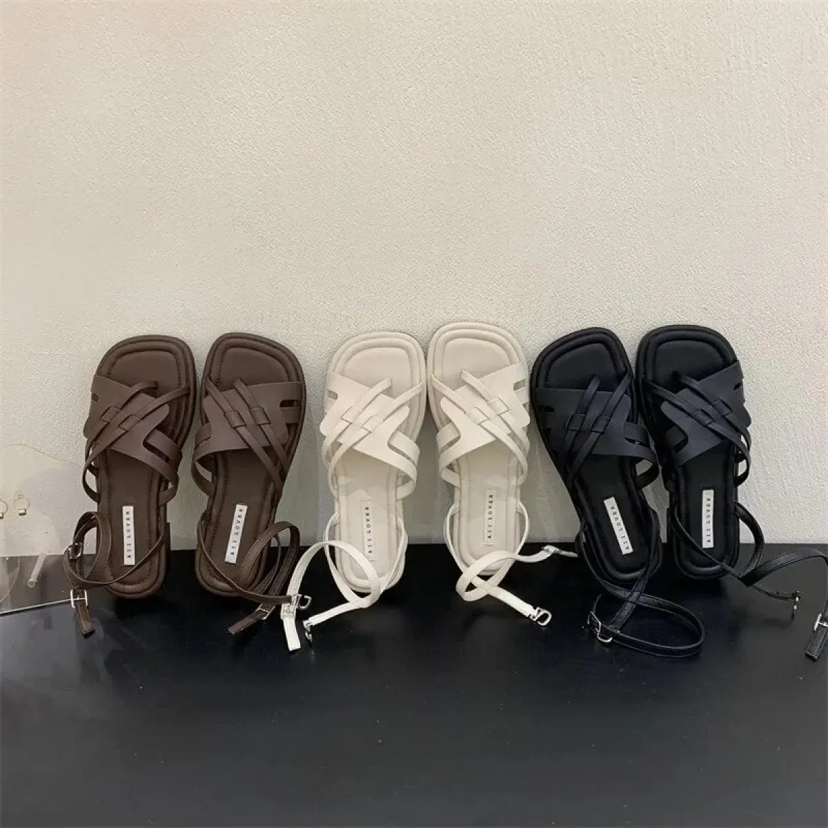 Ciabatta Bassa Donna Pelle Tacco Basso Tessuto Zoccoli in Gomma Ciabatte Ciabatte con Fibbia Sandali Bassi Donna Pelle Tacco Bas
