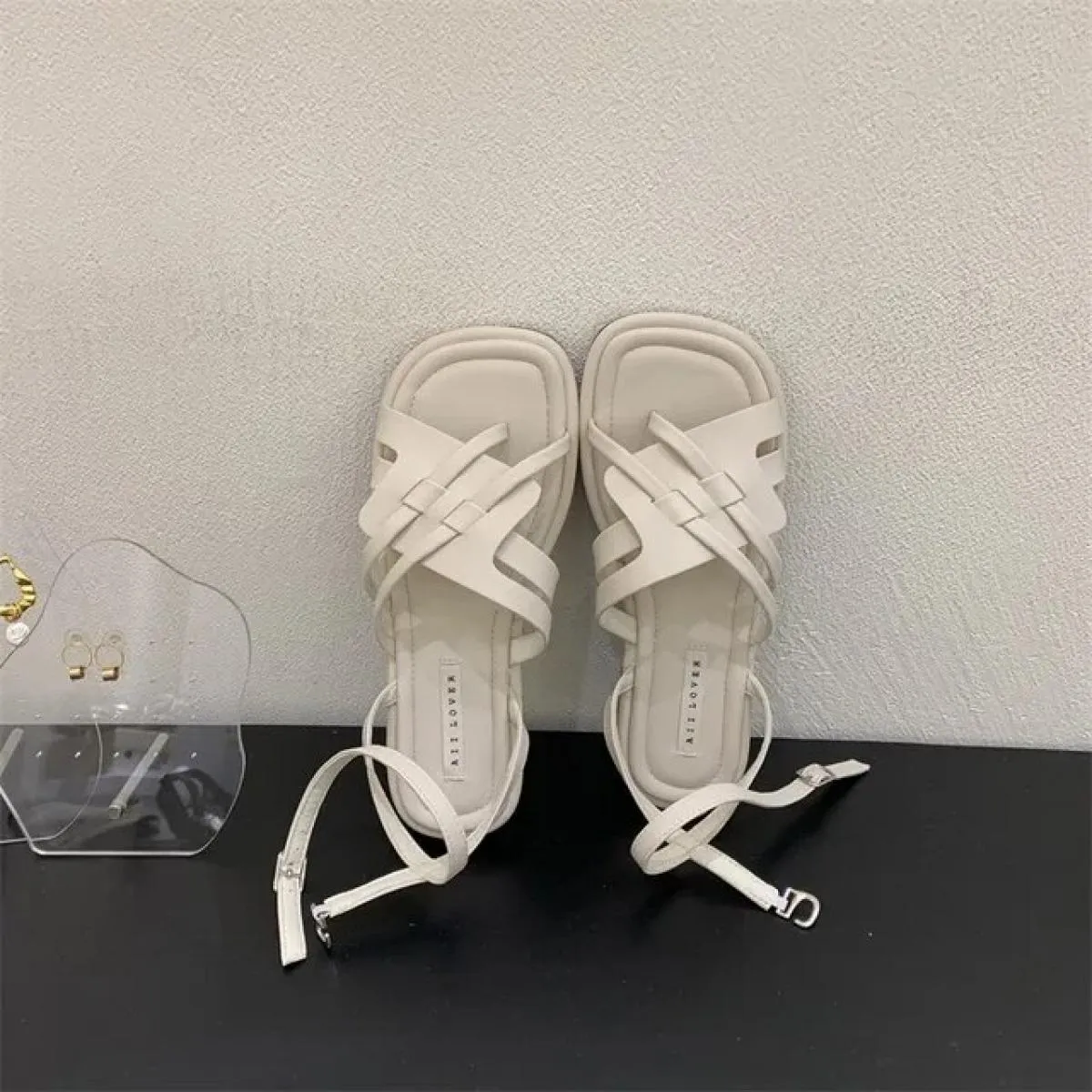 Ciabatta Bassa Donna Pelle Tacco Basso Tessuto Zoccoli in Gomma Ciabatte Ciabatte con Fibbia Sandali Bassi Donna Pelle Tacco Bas