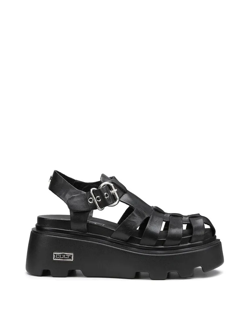 CULT NEW ROCK 3657 LOW sandali platform zeppa pelle nero scarpe donna