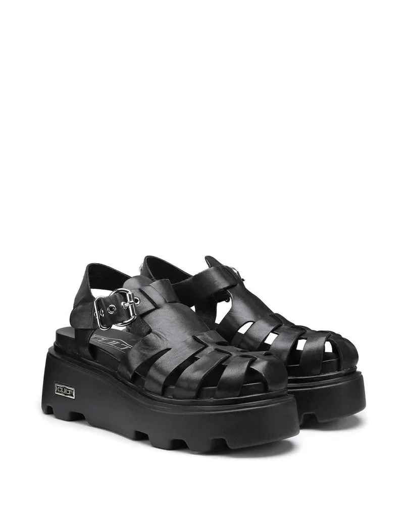CULT NEW ROCK 3657 LOW sandali platform zeppa pelle nero scarpe donna