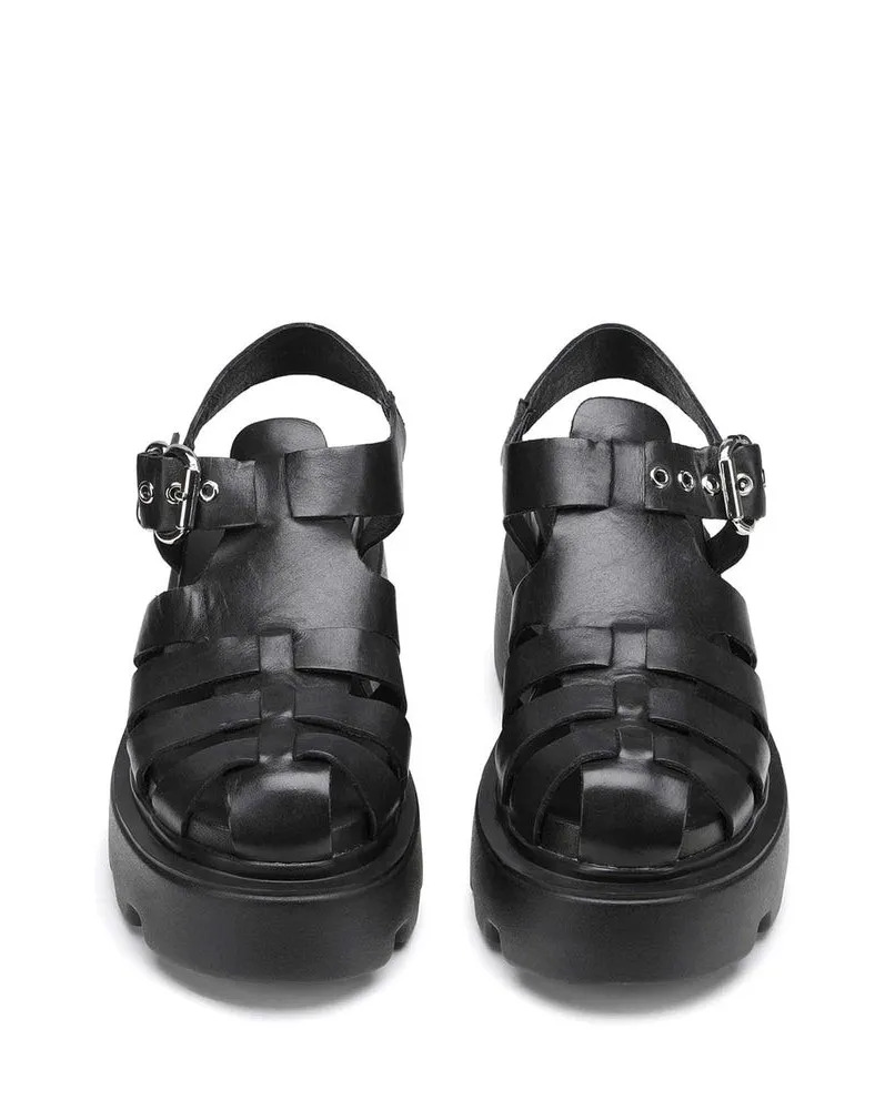 CULT NEW ROCK 3657 LOW sandali platform zeppa pelle nero scarpe donna