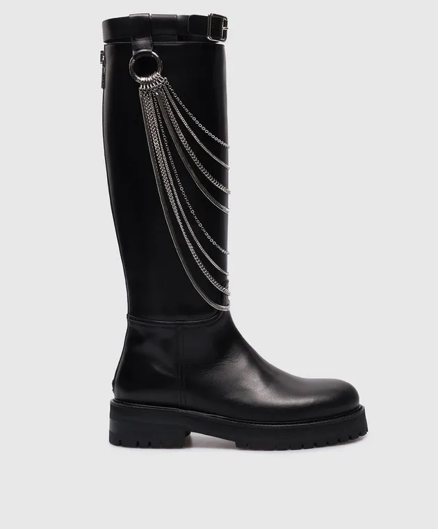 Dondup Stivali in pelle nera con catene WS292PL0503DXXX