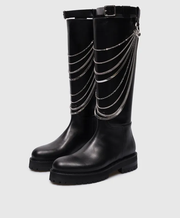 Dondup Stivali in pelle nera con catene WS292PL0503DXXX