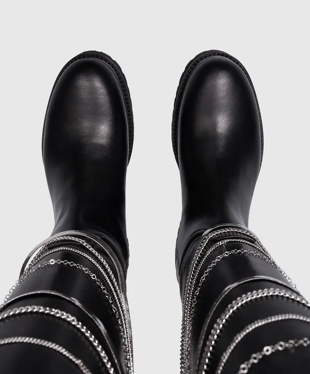 Dondup Stivali in pelle nera con catene WS292PL0503DXXX