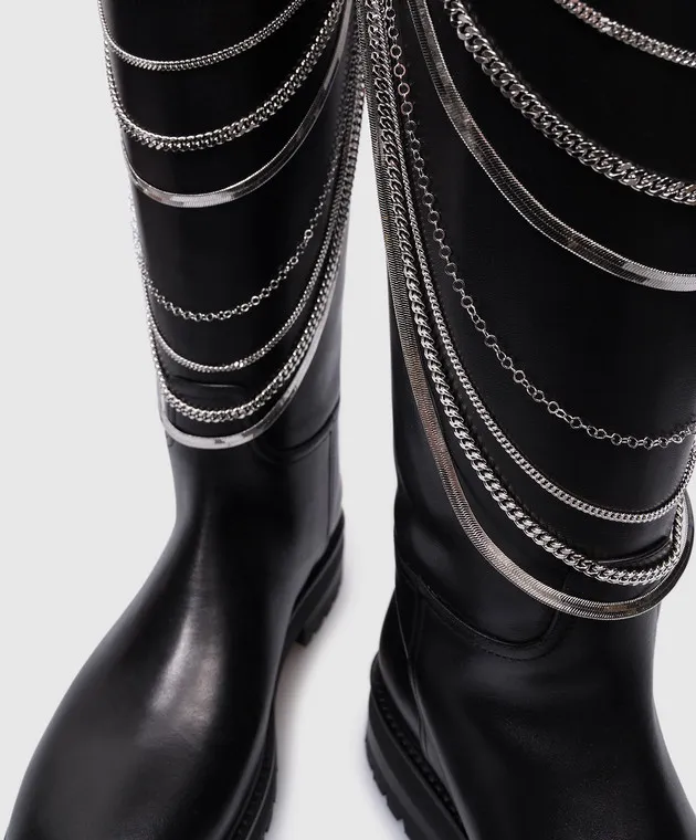 Dondup Stivali in pelle nera con catene WS292PL0503DXXX