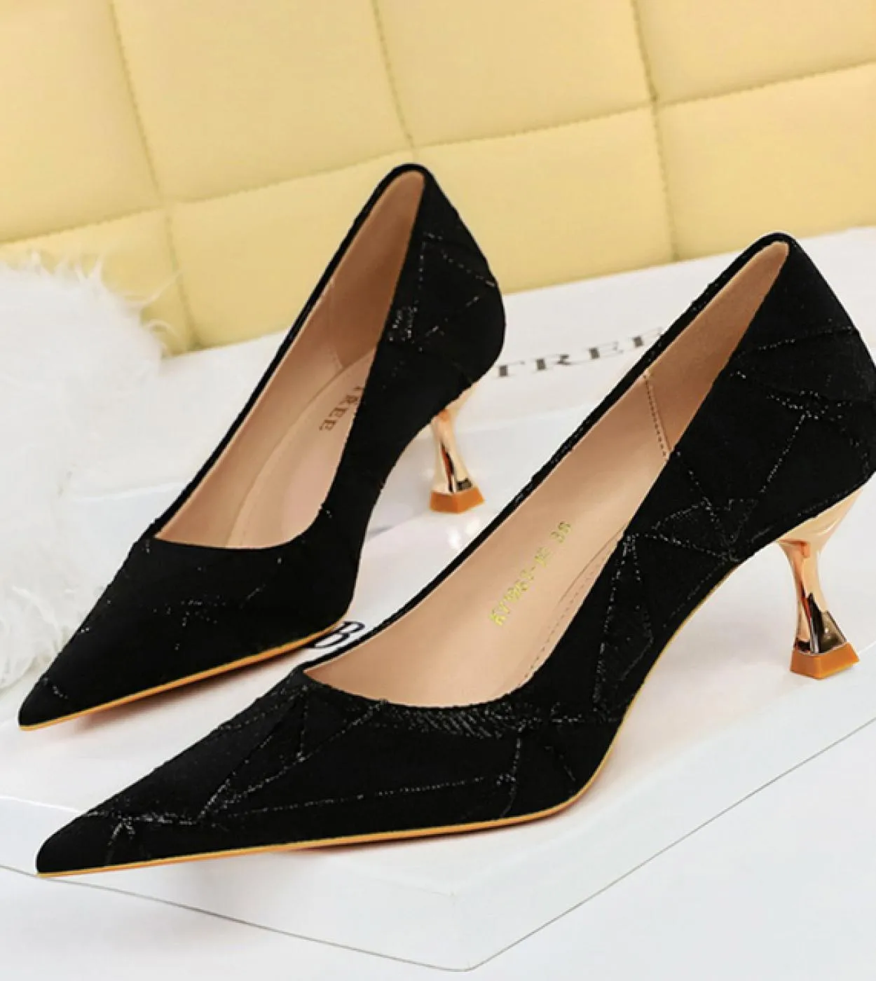 Donna Tacchi medi 6cm Tacchi alti Ragazze Décolleté Lady Wedding Gattino Tacchi bassi Party Punta a punta Ufficio Prom Party Eve