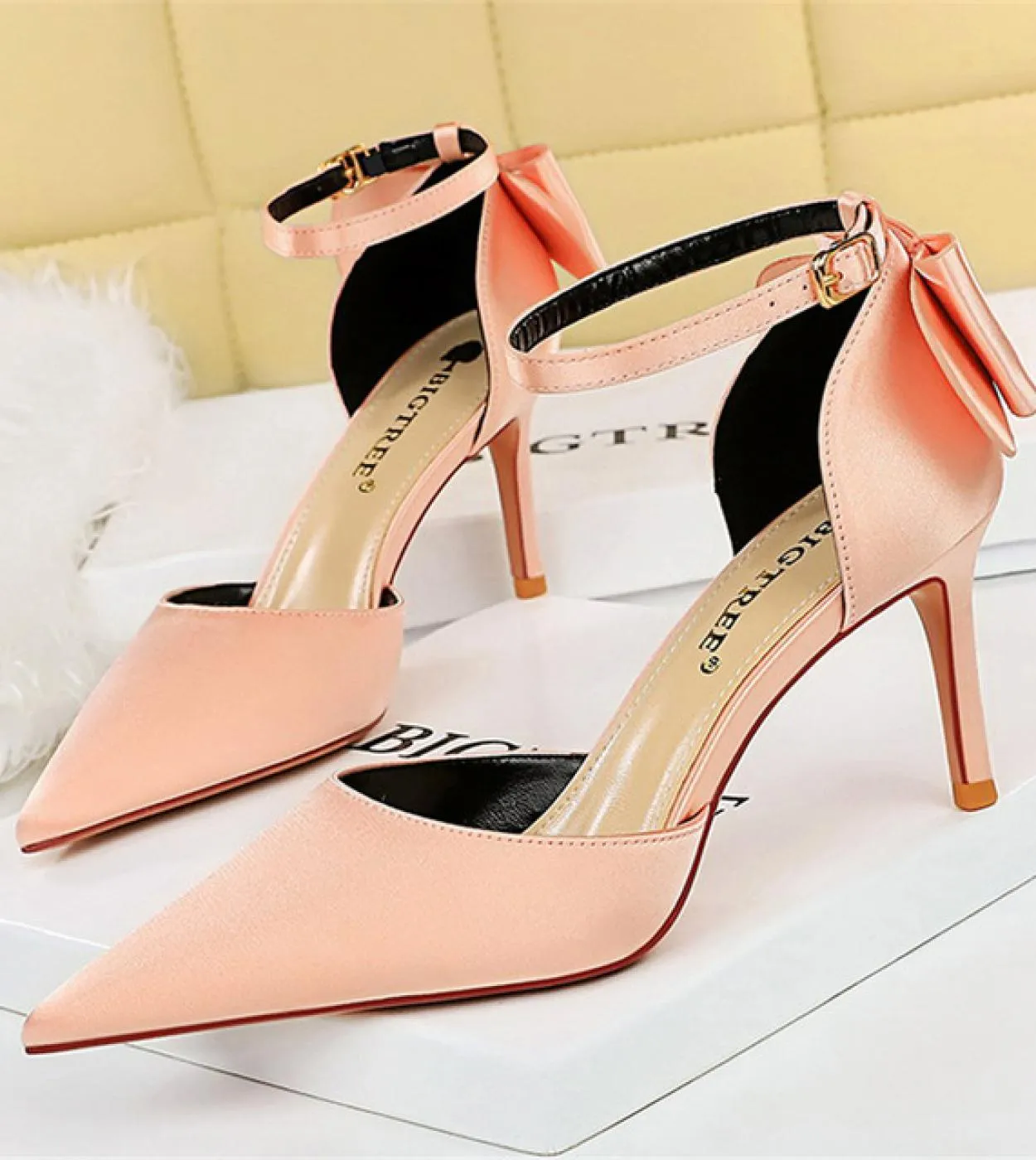 Donna Tacchi medi Estate 8cm 10cm Tacchi alti Sandali eleganti Lady Silk Wedding Tacchi bassi Bow Sandles Borgogna Bigtree S