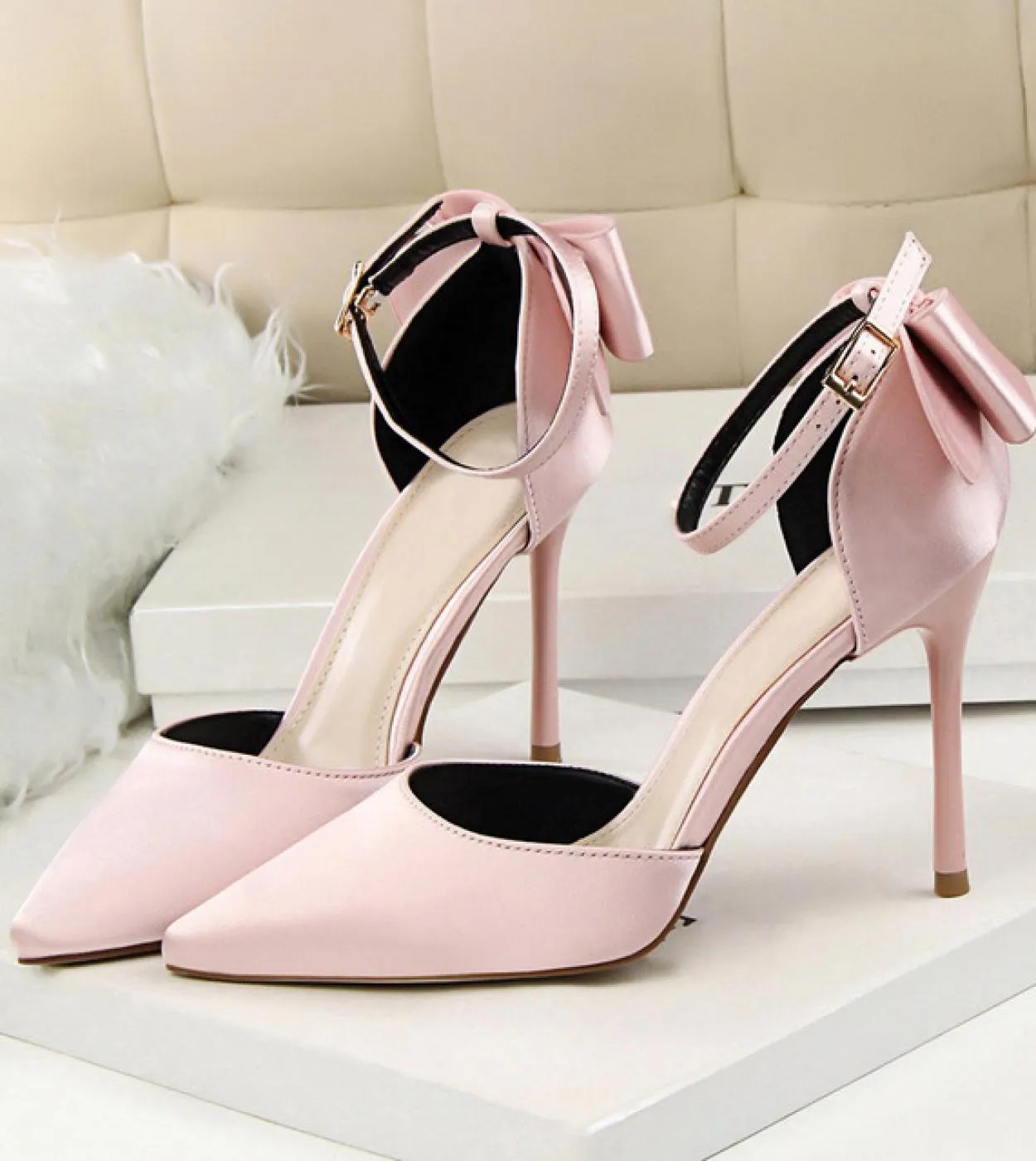 Donna Tacchi medi Estate 8cm 10cm Tacchi alti Sandali eleganti Lady Silk Wedding Tacchi bassi Bow Sandles Borgogna Bigtree S