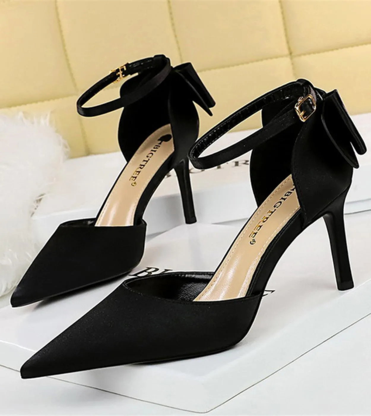 Donna Tacchi medi Estate 8cm 10cm Tacchi alti Sandali eleganti Lady Silk Wedding Tacchi bassi Bow Sandles Borgogna Bigtree S