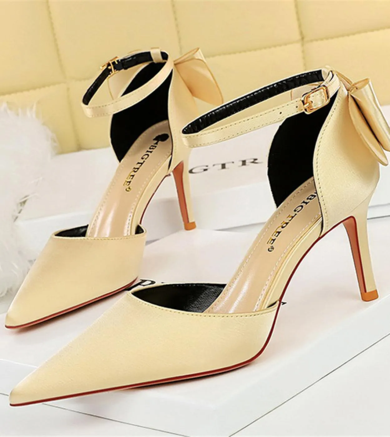 Donna Tacchi medi Estate 8cm 10cm Tacchi alti Sandali eleganti Lady Silk Wedding Tacchi bassi Bow Sandles Borgogna Bigtree S