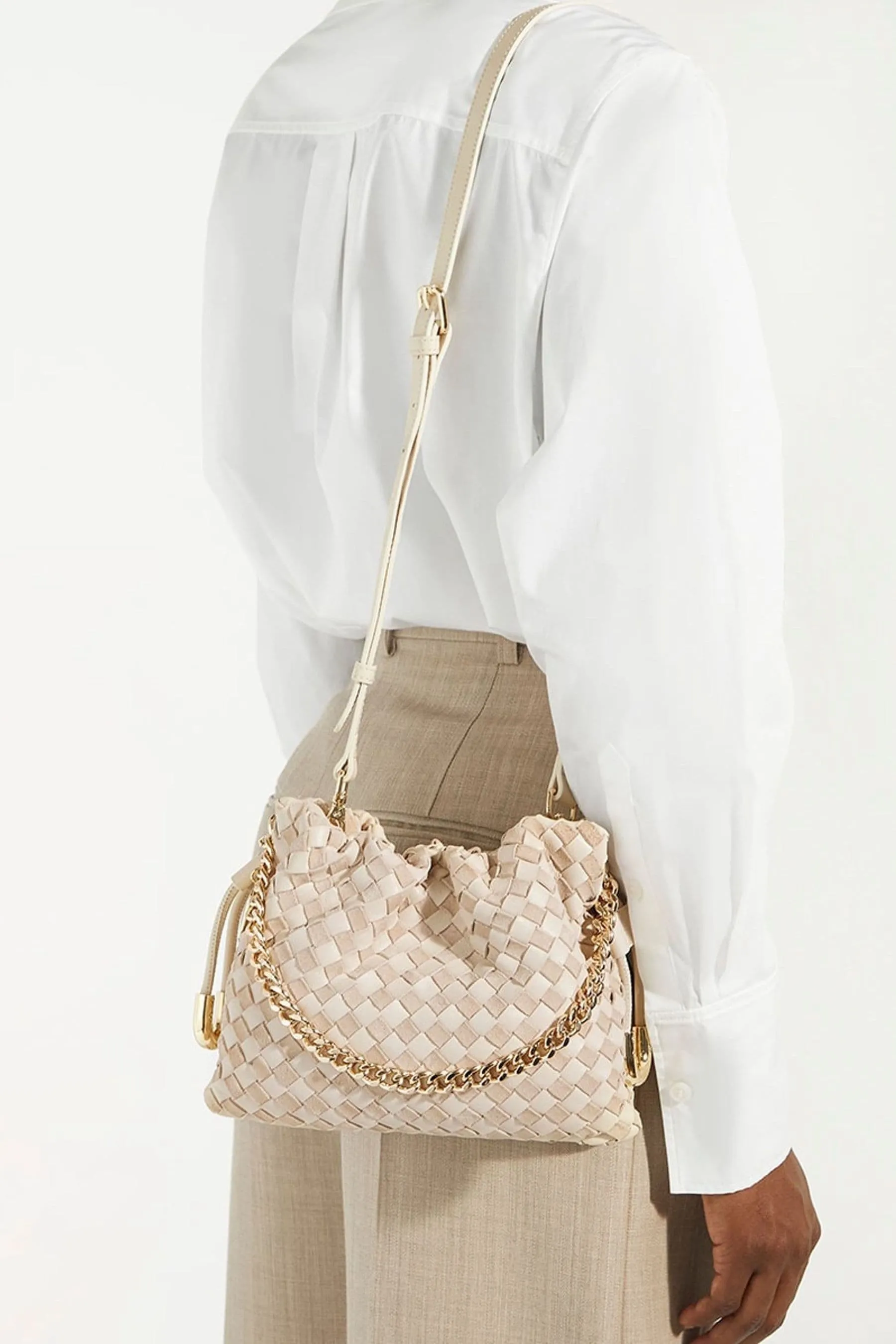 Dune London - Primrose - Borsa piccola in pelle intrecciata con coulisse